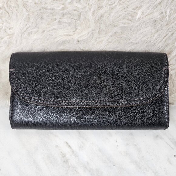 Fossil Black Pebbled Leather Long Wallet - Picture 1 of 9
